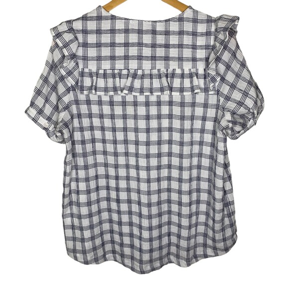 Promesa womens ruffle plaid button down short sleeve size large - Picture 2 of 7